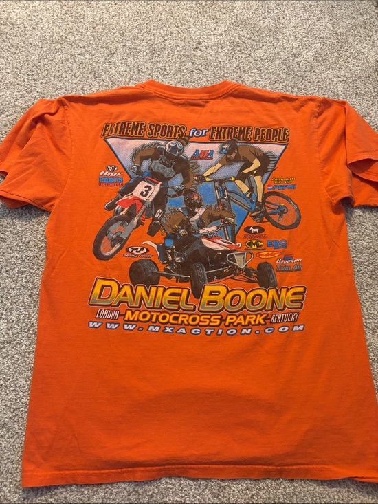 Source Unknown Other - Orange Daniel Boone Motocross Graphic Tee with Multicolor Print